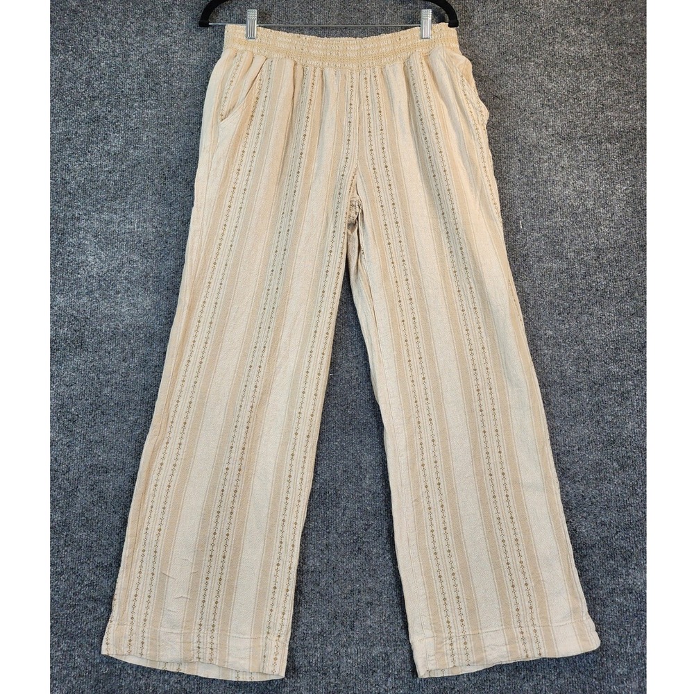 BRIGGS Womens Linen Blend Coastal Boho Cottagecore Wide Leg Pull On Pants Size M